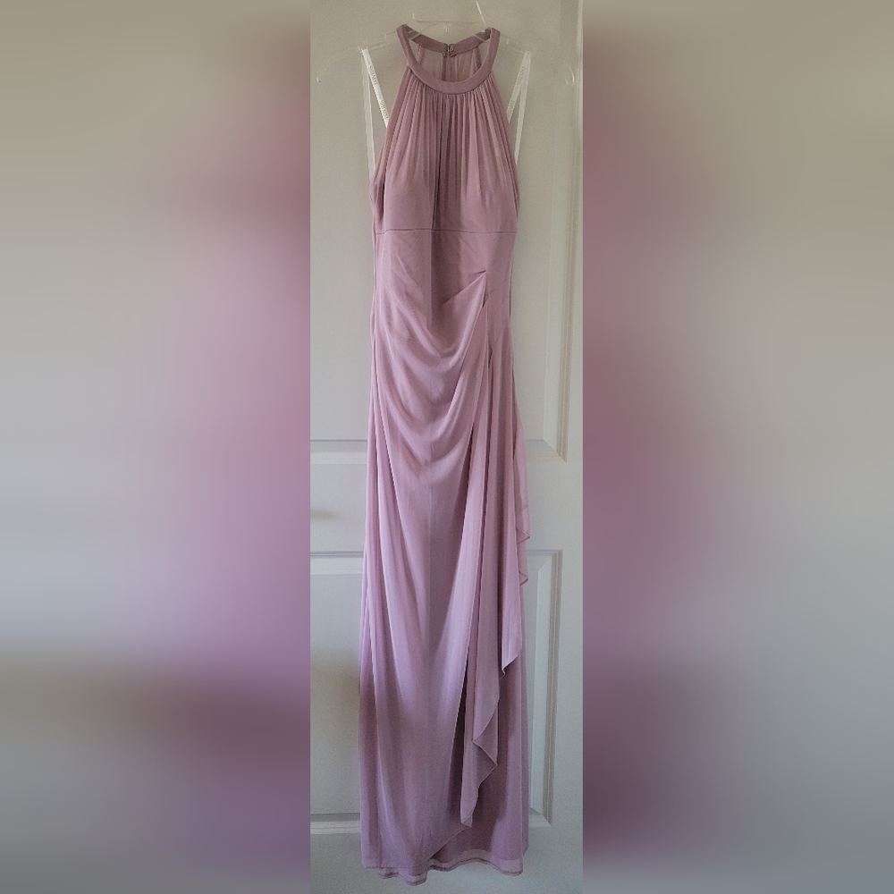 David's Bridal Lavender Long Mesh Bridesmaid Dress Illusion Neckline